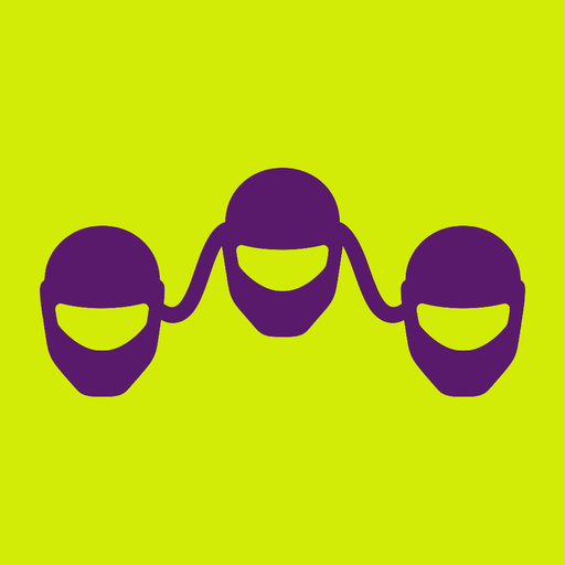 Rider Call app icon: three connected helmets